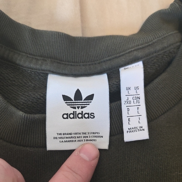 Adidas Men's Gray and Dark Green Crewneck Sweaters - Picture 3 of 4